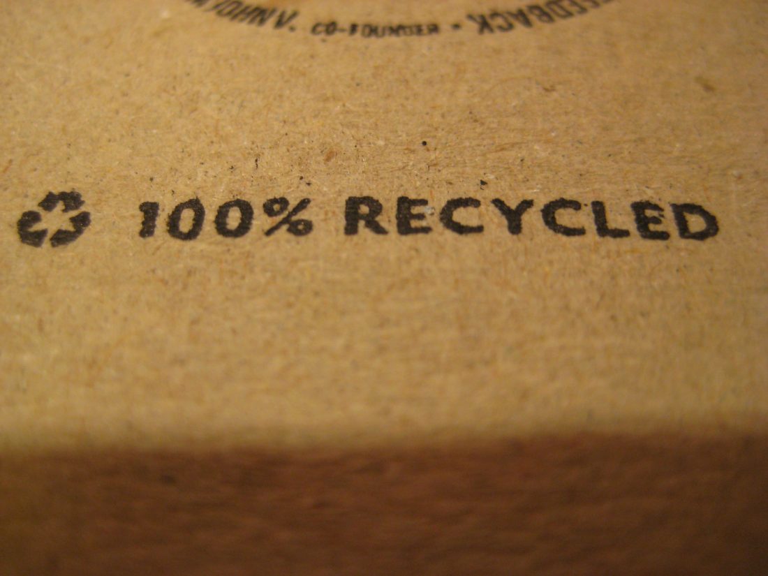 100% recycled printed on cardboard