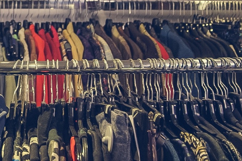 second hand clothes rail in shop