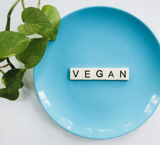 Vegan-spelt-out-on-a-blue-plate